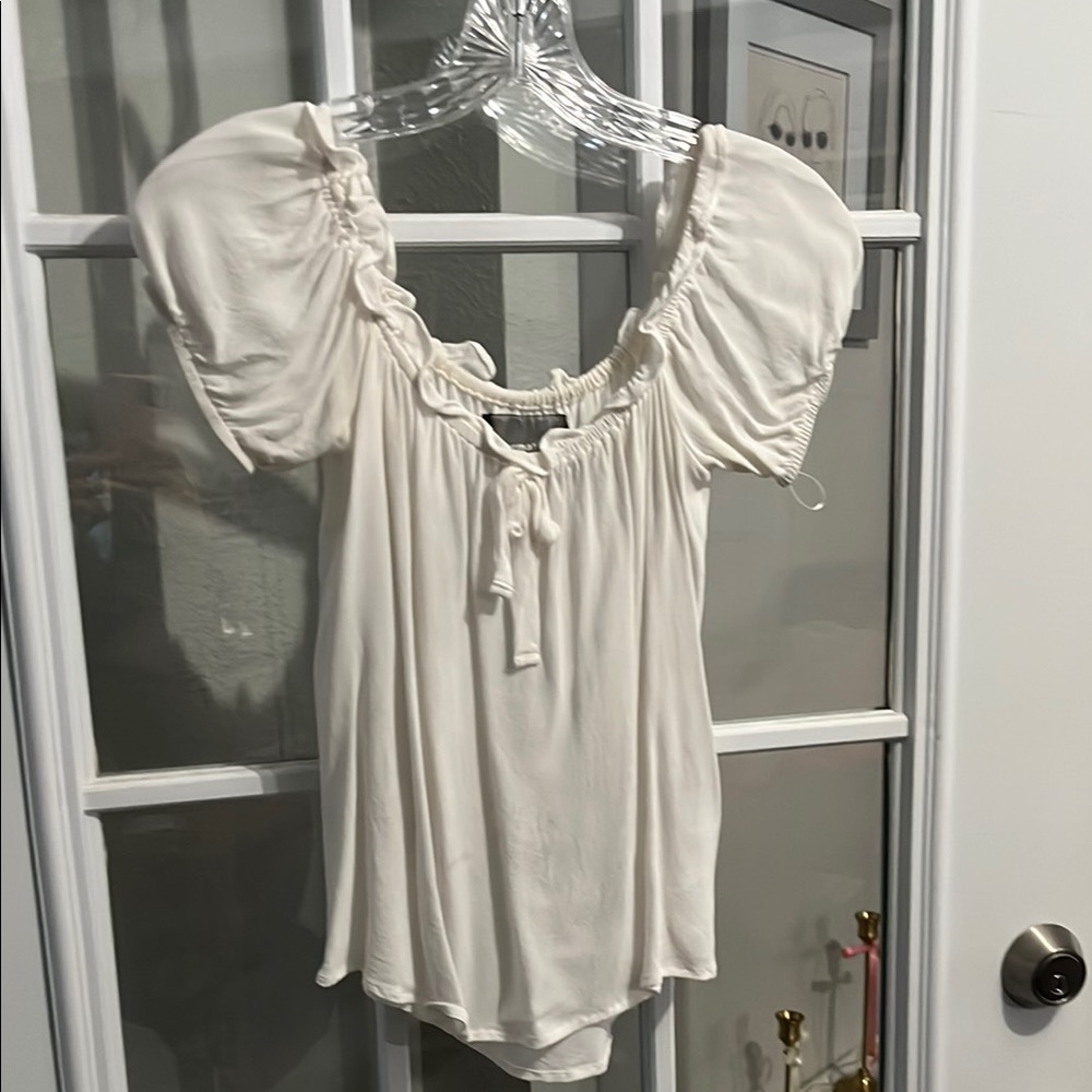 Reformation Cream Puff Sleeve Off-The-Shoulder Top with Ruffled Tie Front